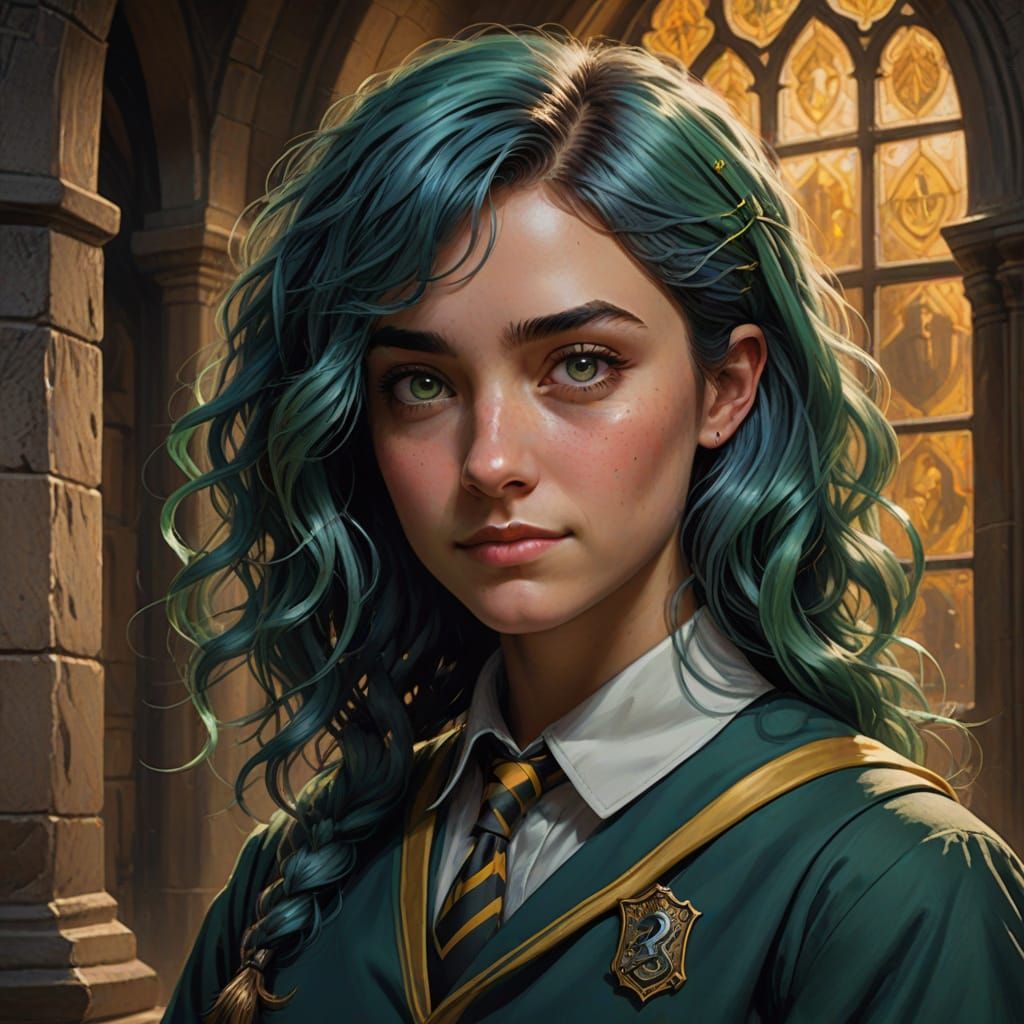 Surreal Portraiture of a Young Girl in Hogwarts Uniform