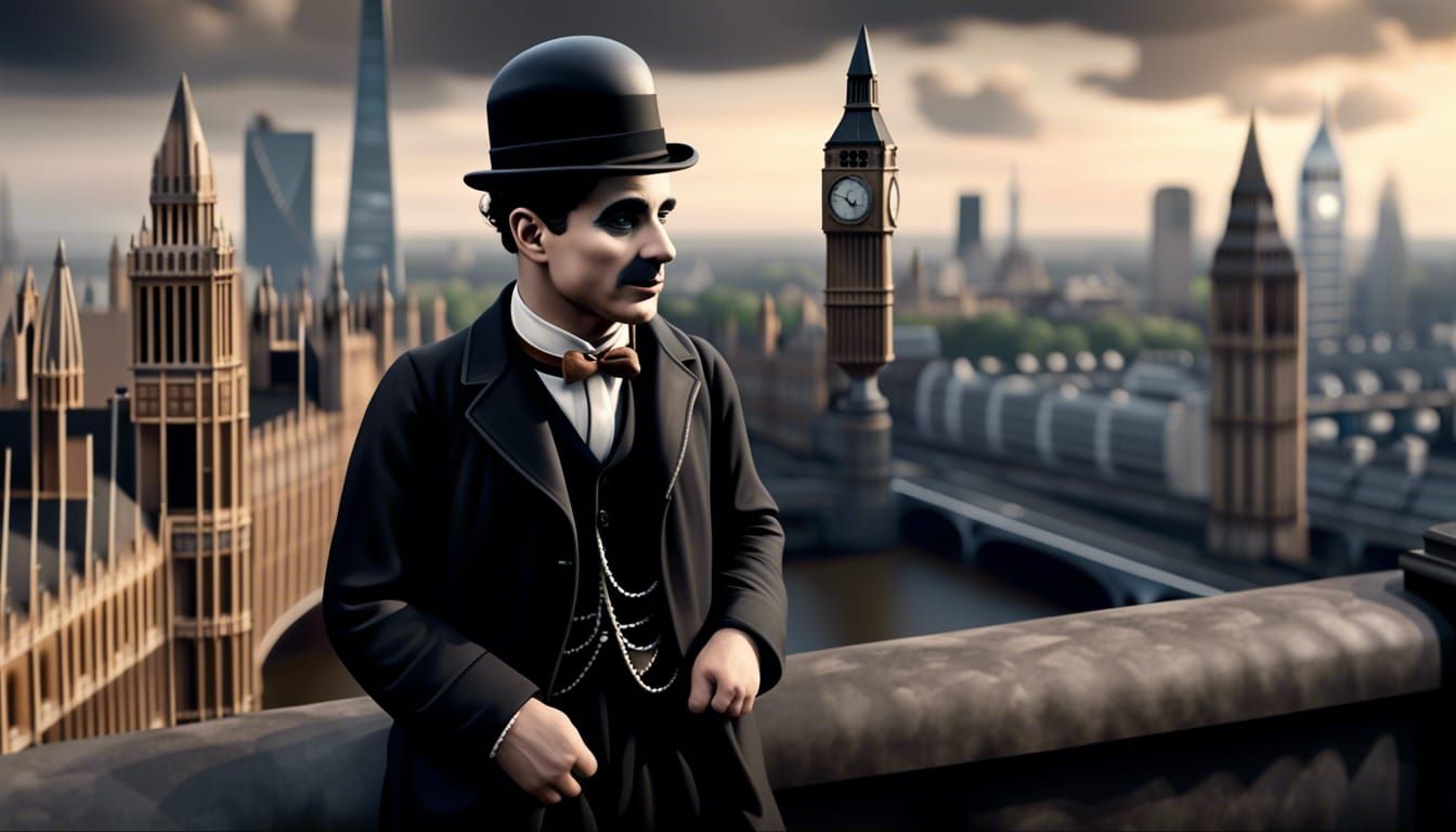 Charlie Chaplin in London: Hyperrealistic 8K Painting