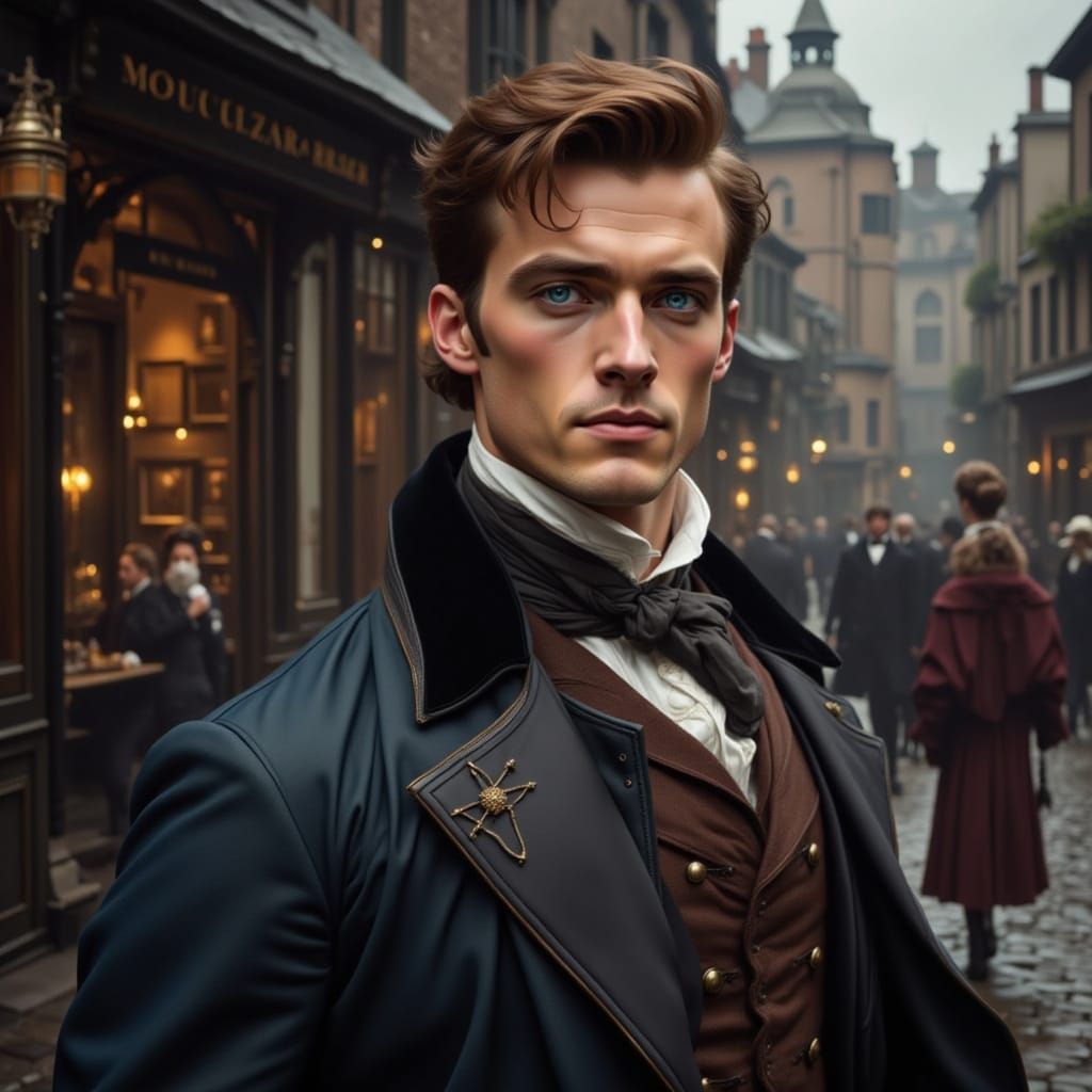 Victorian Man Smiles Outside Tavern