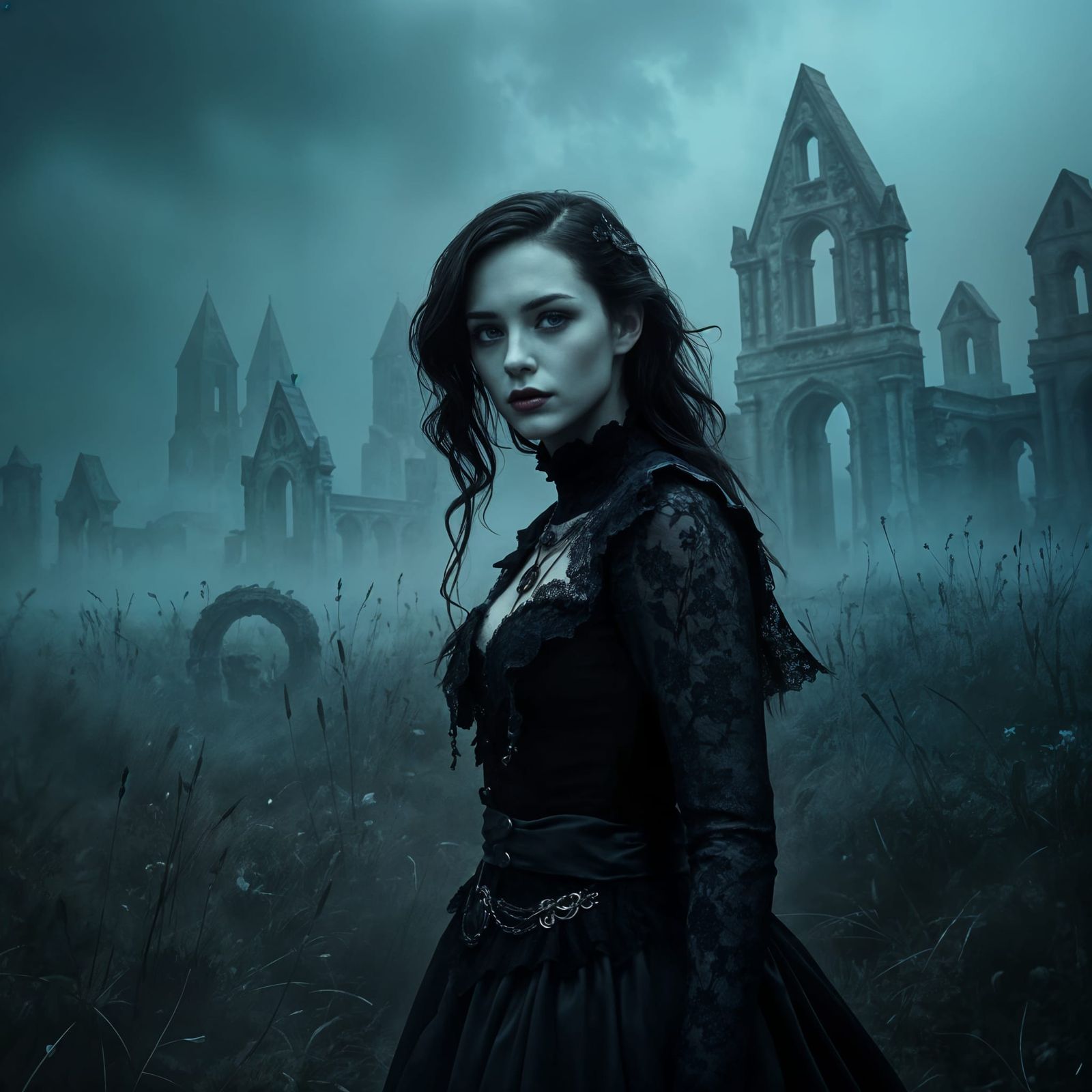 Gothic Woman in Ruins: Victorian Surrealism Portrait