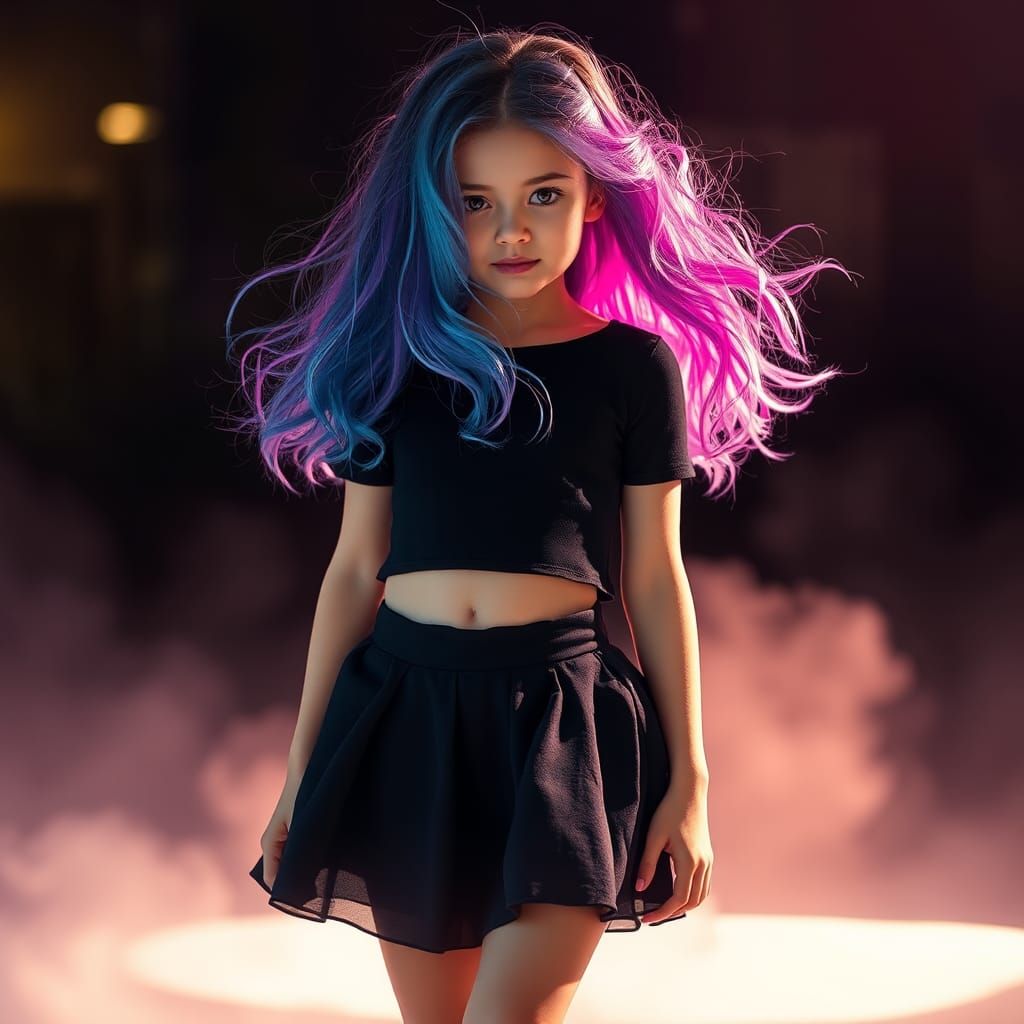 Dreamy Girl with Colorful Hair in Hyperrealistic Style