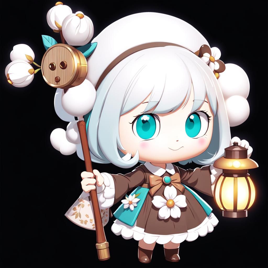 Girl with Cotton Hat and Staff in 3D Style