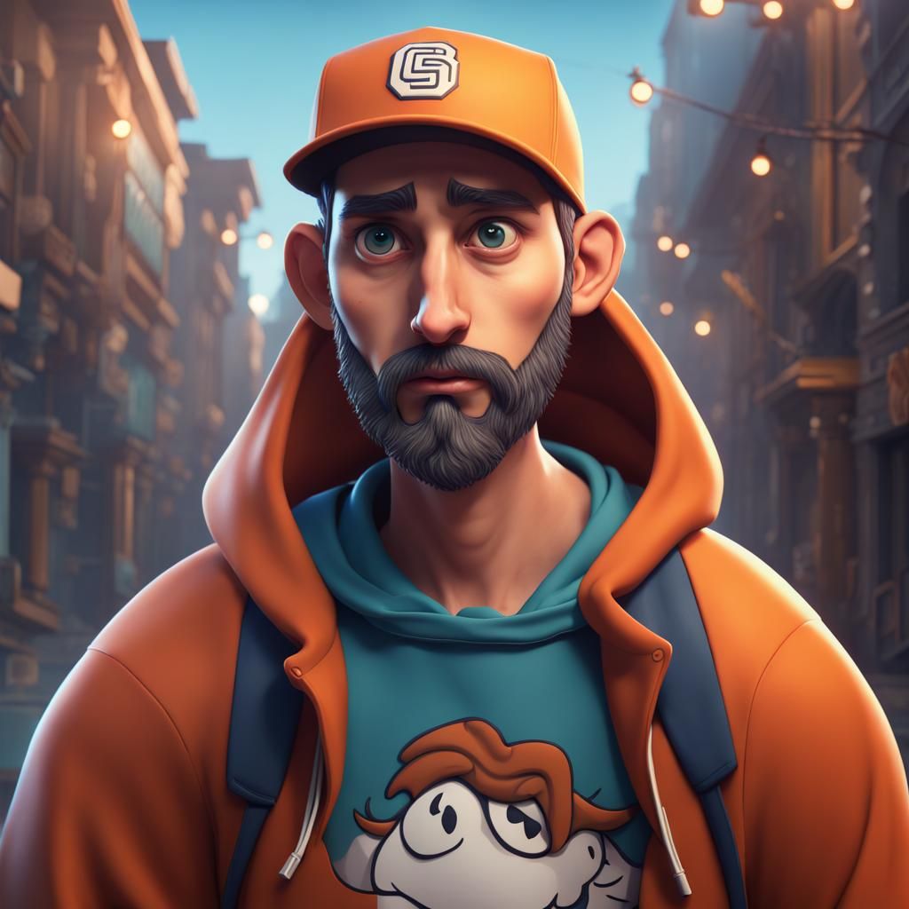 Clueless Cartoon Man with Hoodie: Detailed Matte Painting