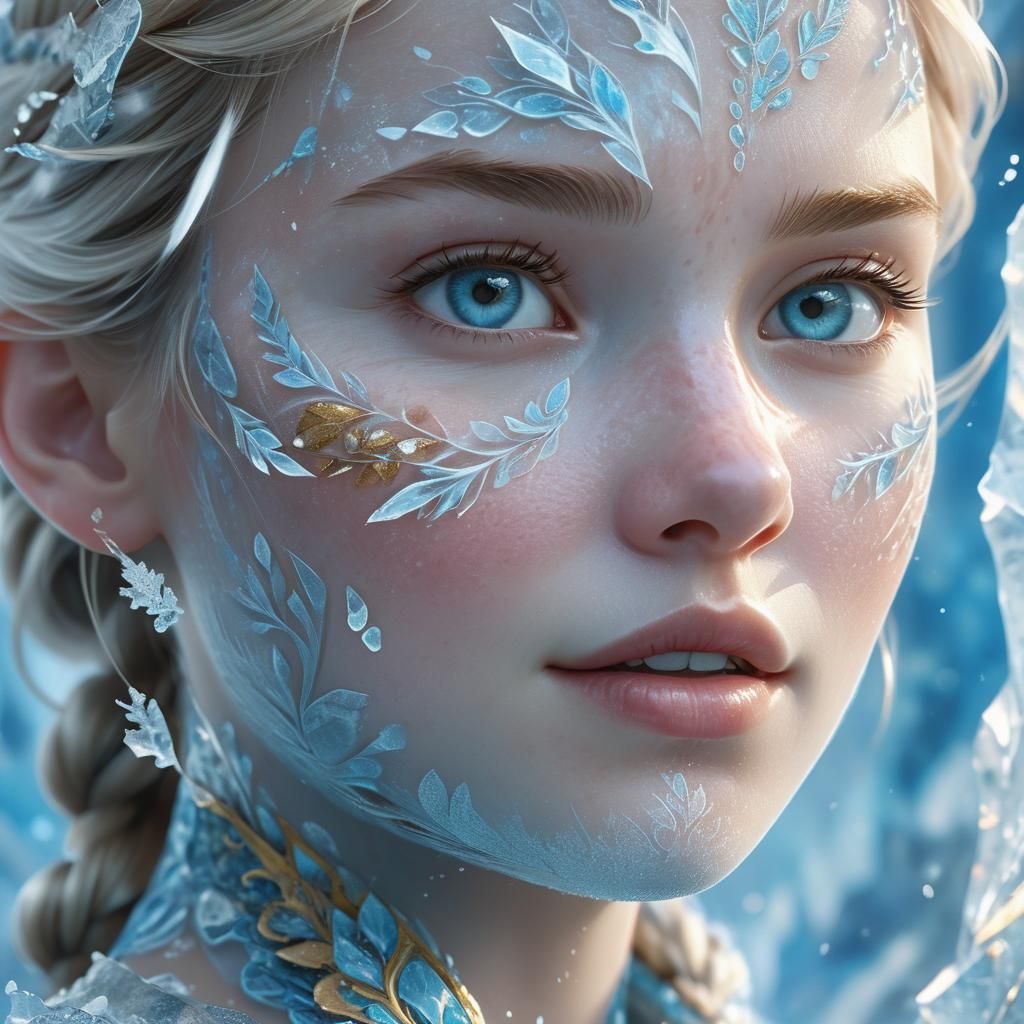 Hyperrealistic Elsa Portrait with Icy Fractals