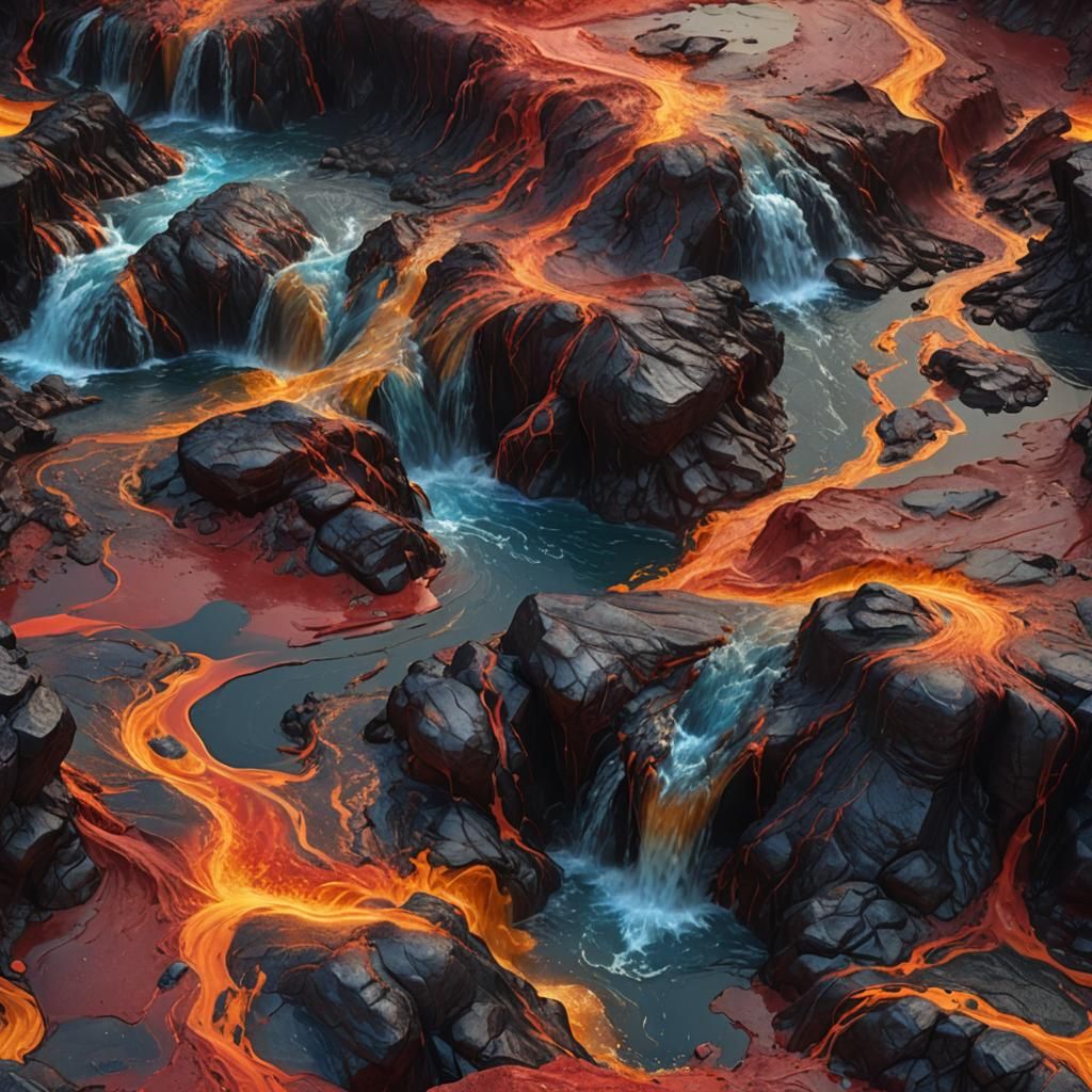 Fiery Waters Meet Molten Earth: A Digital Rendering