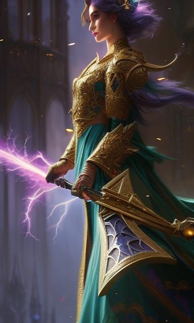 Fantasy Jester Portrait with Lightning, Digital Art