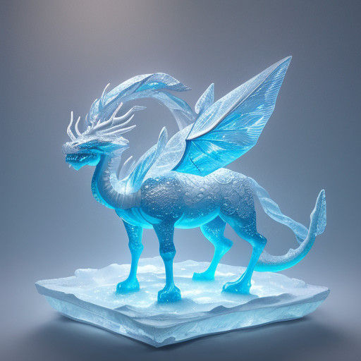 Majestic Mushu Ice Sculpture in Serene Icy Cave