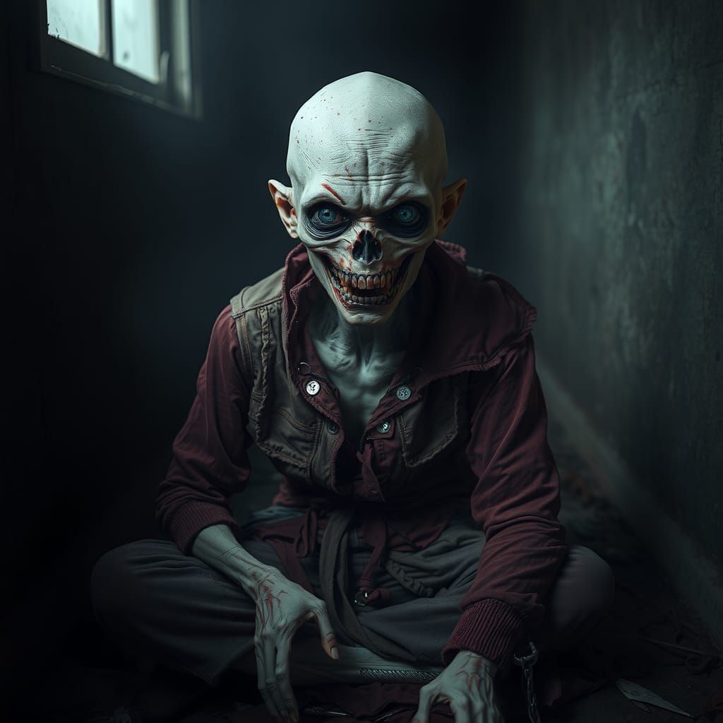 Grotesque Undead Creature in Dark Biomechanical Art