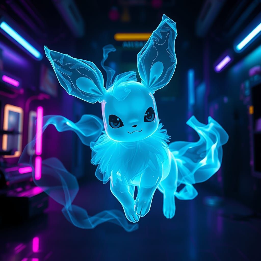 Ghostly Eevee Apparition in a Haunted Laboratory