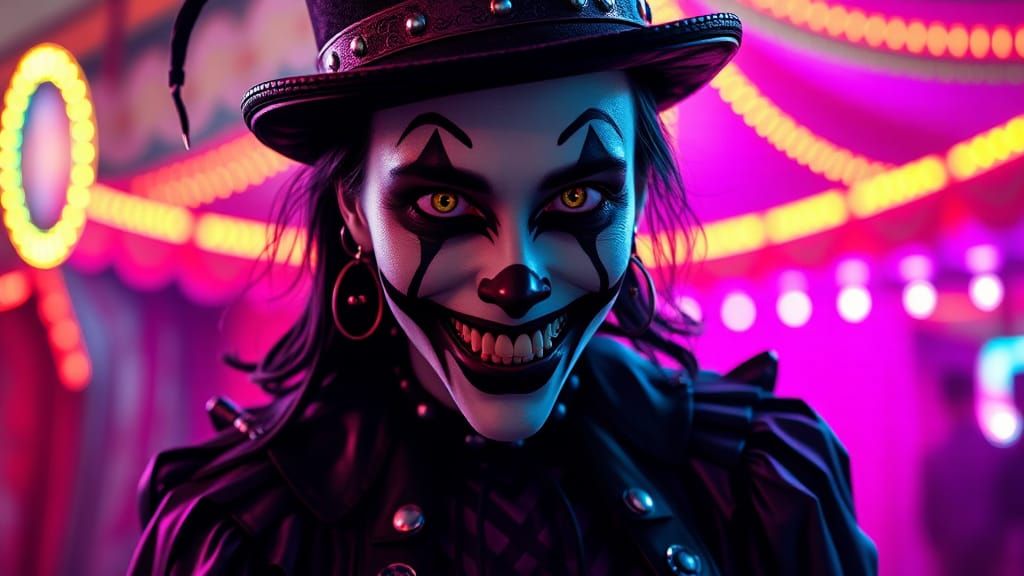 photo of a scary female cyberpunk clown on a Circus background,
symmetric eyes, a character portrait, by Jean-Baptiste M...