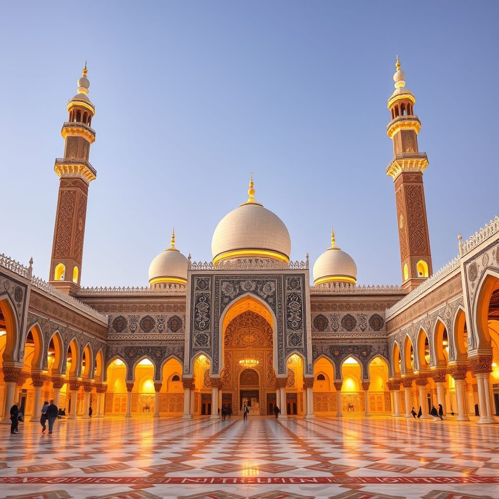 Historic Grand Mosque in Traditional Middle Eastern Art