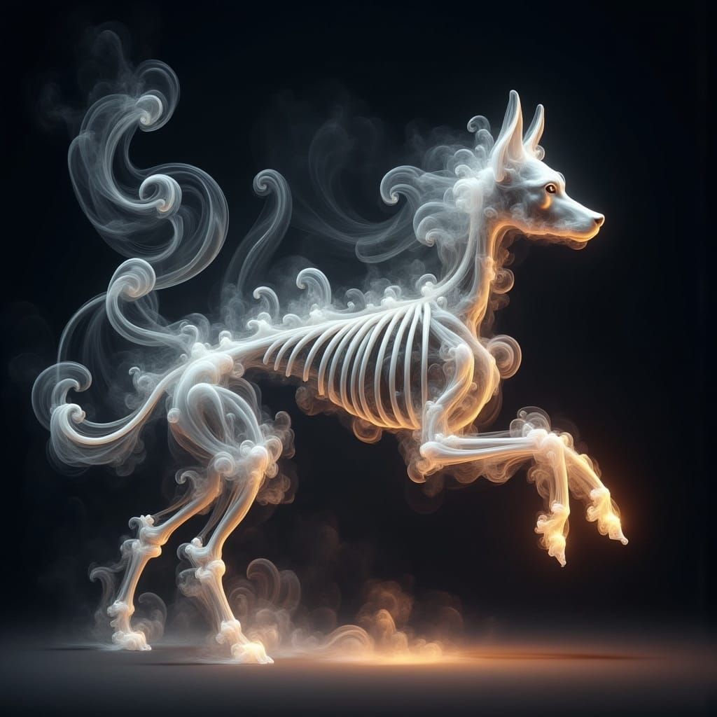 Ethereal Smoke and Bone Dog Sculpture