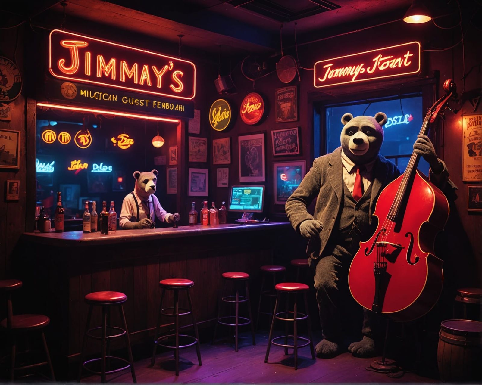 Jazz Juke Joint with Animal Musicians in 3D Digital Art