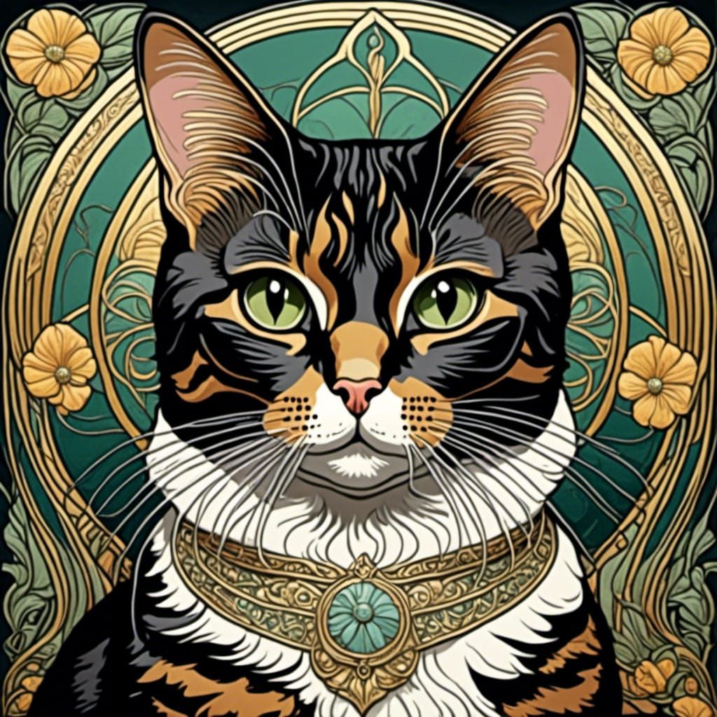 Art Nouveau Portrait of a Tortoiseshell Cat