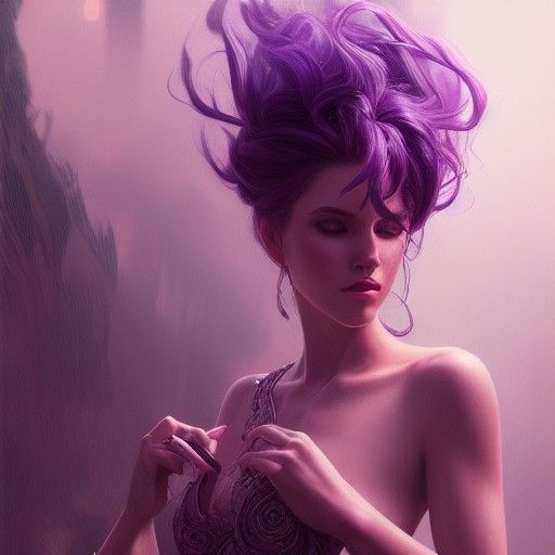 Elegant Purple-Haired Goddess Portrait