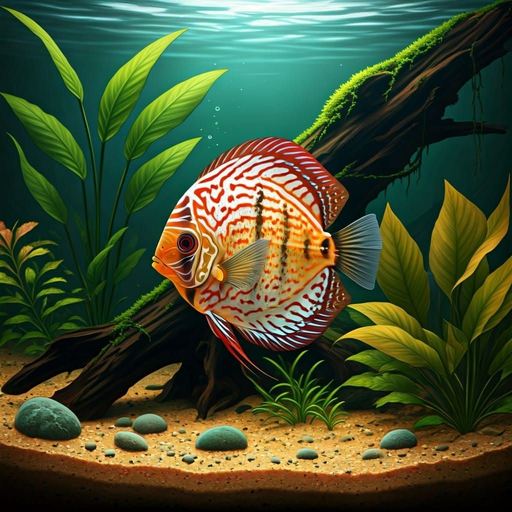 Tropical Amazon River Discusfish in Scientific Drawing