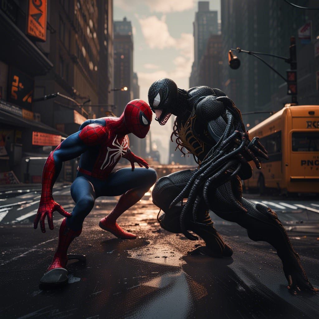 Spiderman vs Venom in New York: Detailed Art