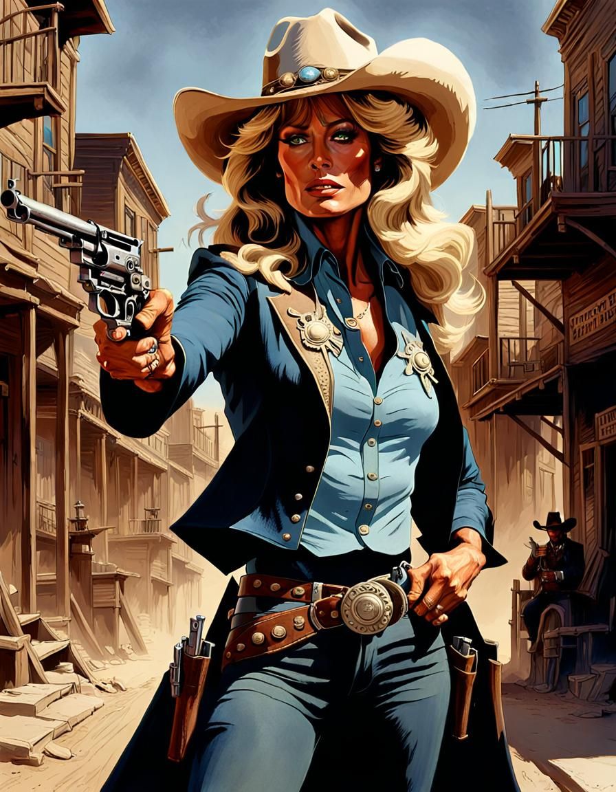 Farrah Fawcett as Old West Gunfighter Illustration