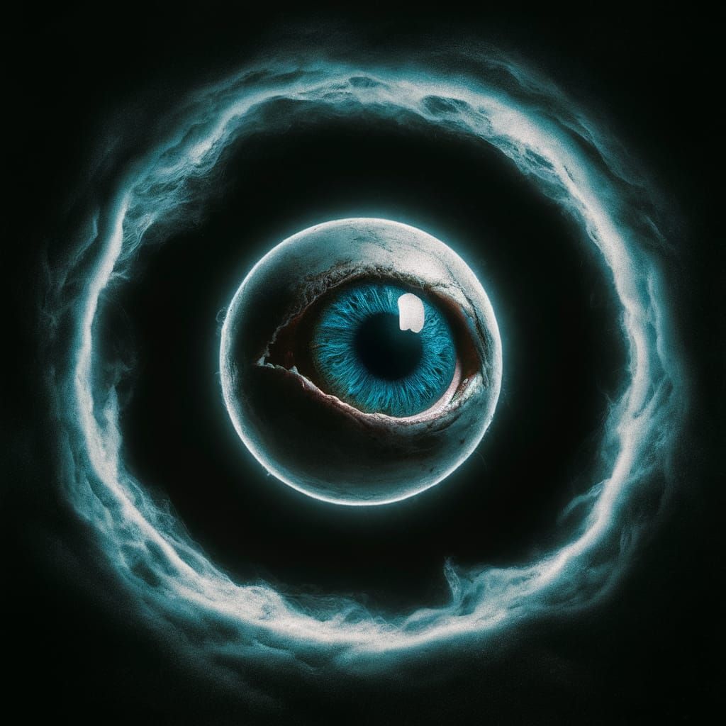 A Haunting Blue Eye Suspended in a Swirling Void
