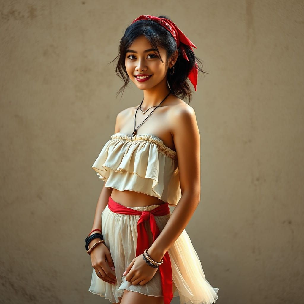 Confident Bohemian Woman in Vibrant Red Bandana