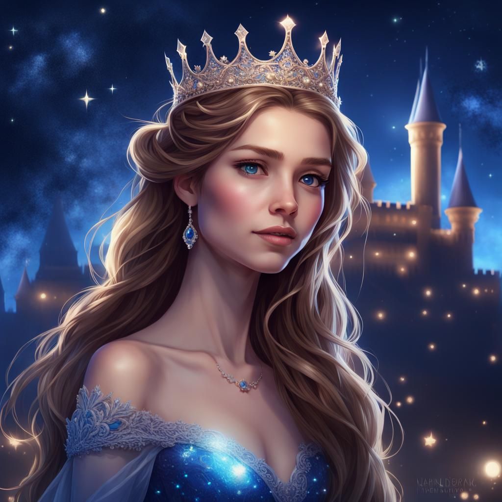 Dreamy Princess Portrait with Starry Sky Background
