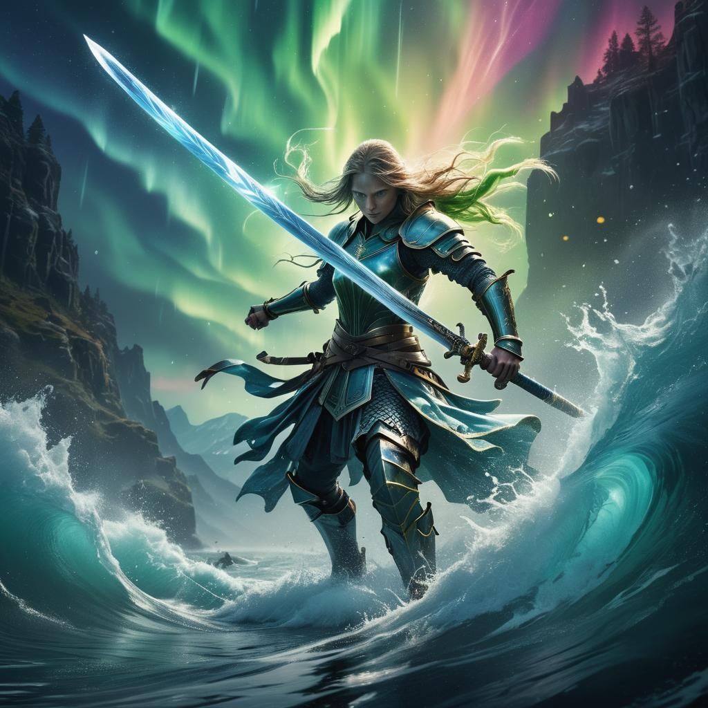 Aurora Knight Manipulating Light and Water: Hyperrealistic 8...