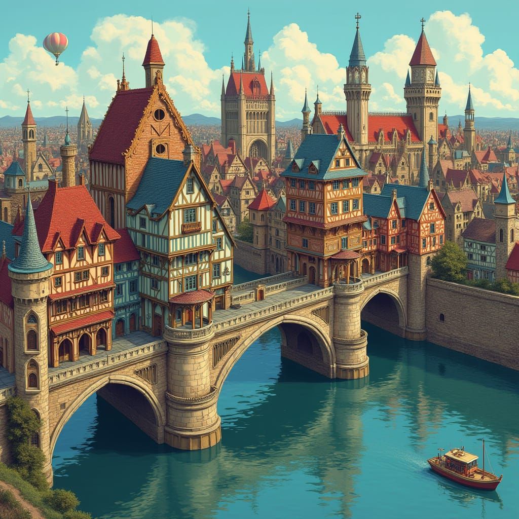 Colorful Aerial View of Old London Bridge