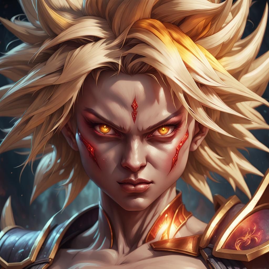 Demonic Super Saiyan Portrait in Art Nouveau Style