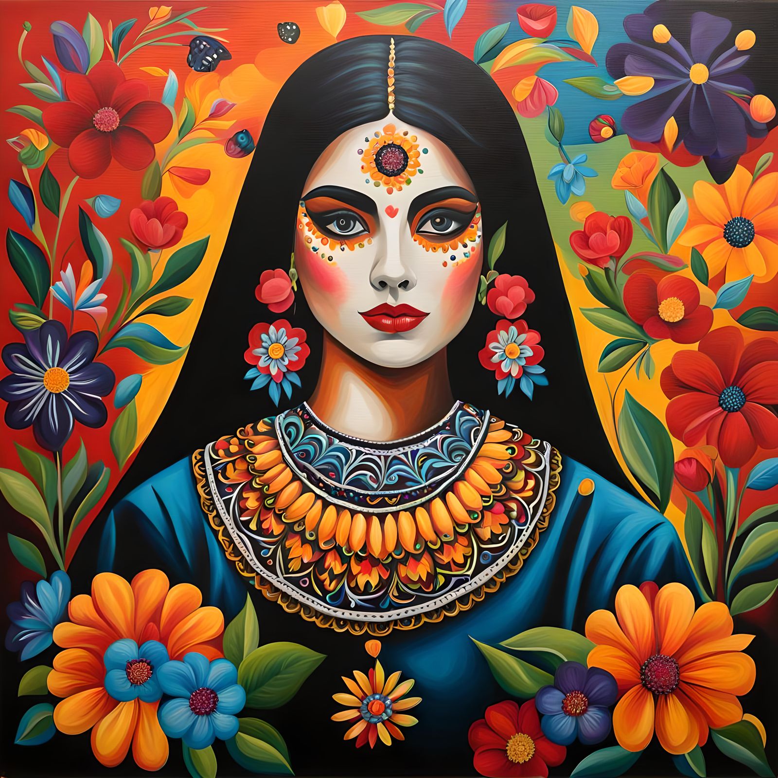 Vibrant Dia De Los Painting on Canvas