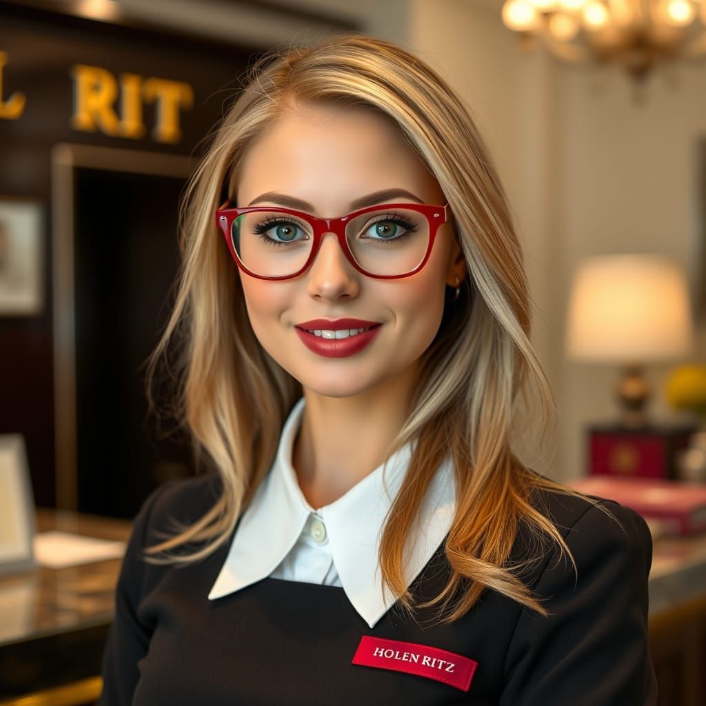 Hotel Receptionist with Red Glasses