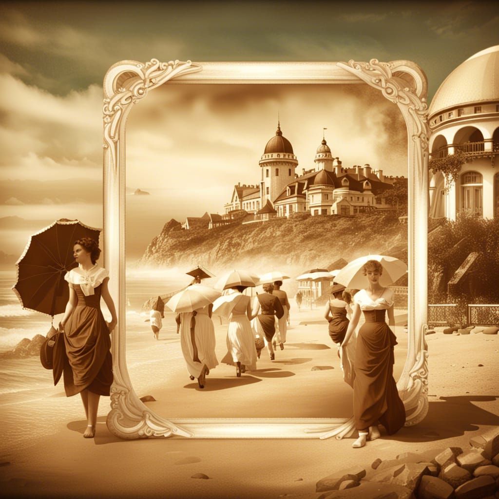 19th Century Seaside Resort Sepia Postcard