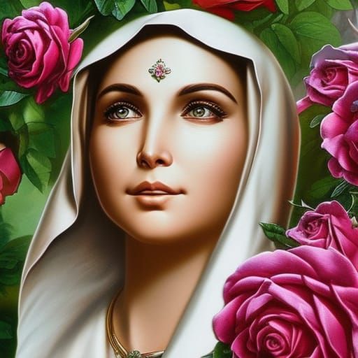 Hyperrealistic Mother Mary with Roses Portrait