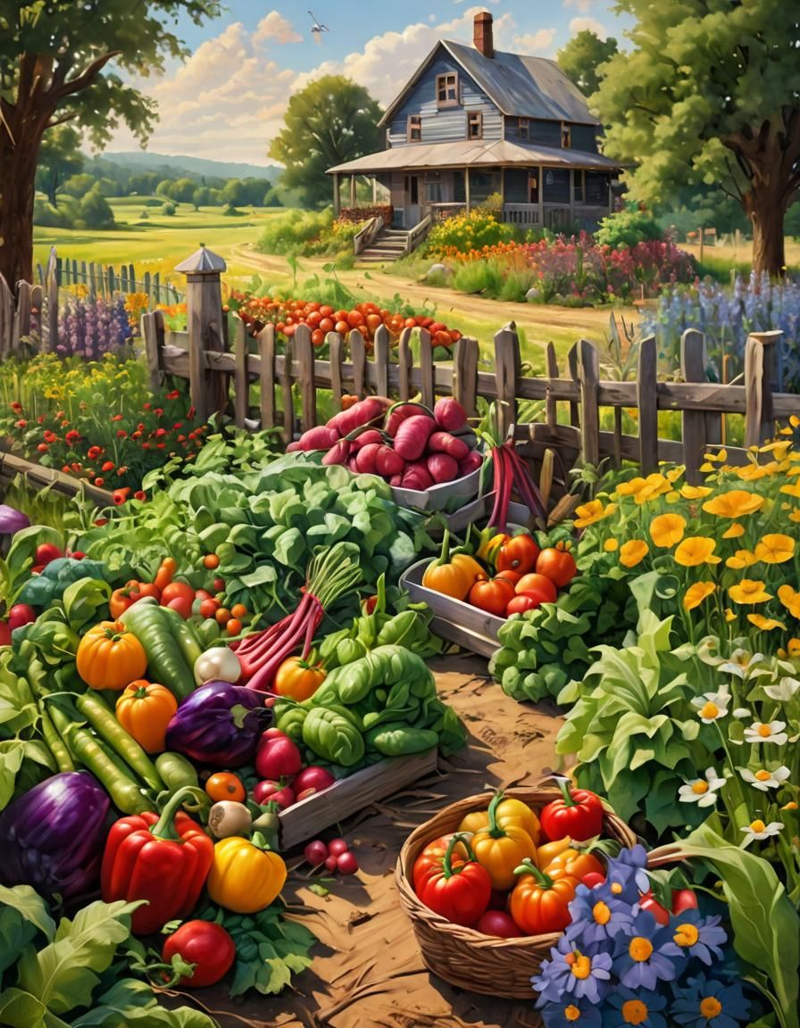Heirloom Vegetable Garden: Impressionistic Oil Painting