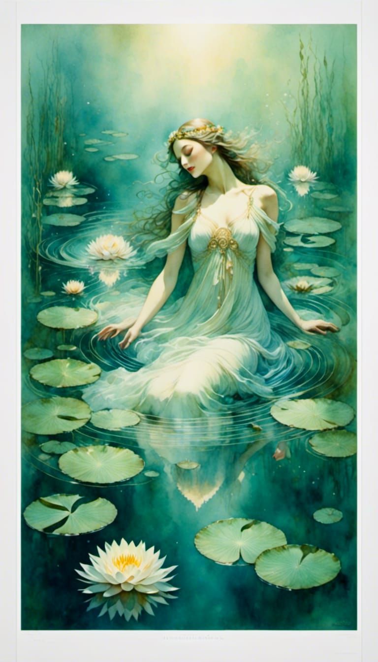 Ethereal Water Nymph Portrait in Impressionist Style