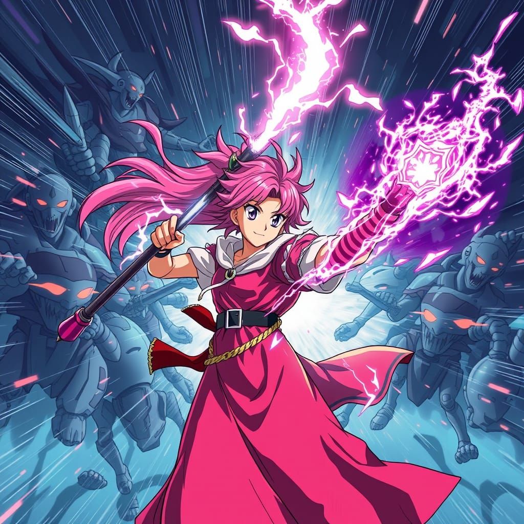 Anime Sorceress Unleashes Magic on Robotic Demons