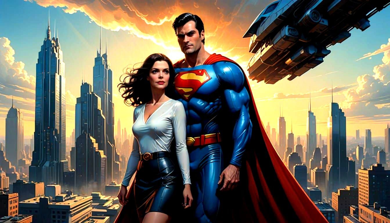 Superman Soars Over Metropolis with Lois
