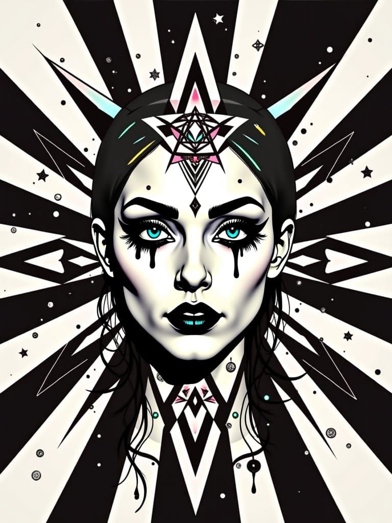 Emo Portrait with Sacred Geometry Tattoos and Multilayered E...