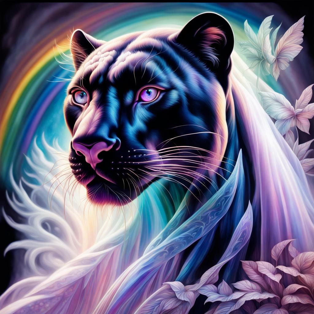 Translucent Rainbow Glass Panther Dreamscape in 3D