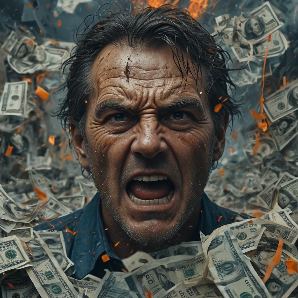 Furious Man in War Landscape, Digital Art