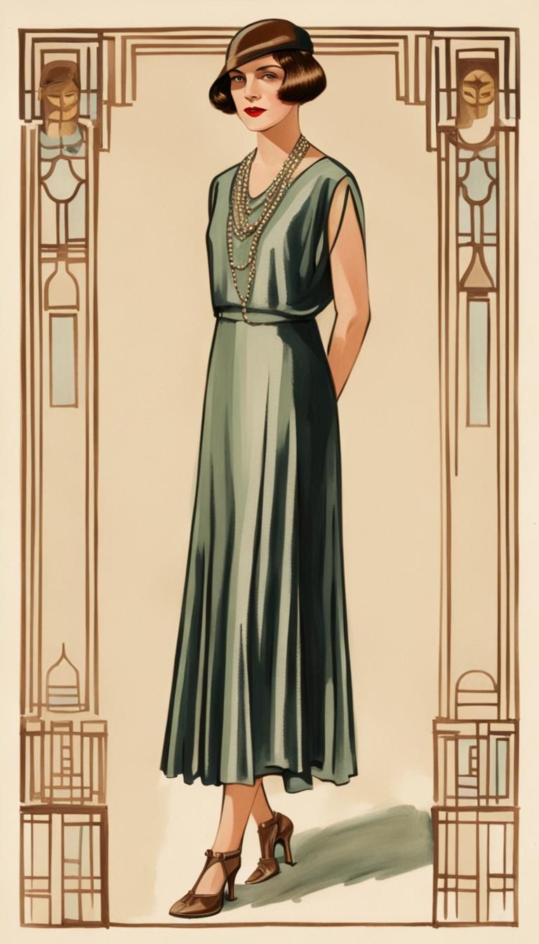 Elegant 1920s Woman in Evening Gown