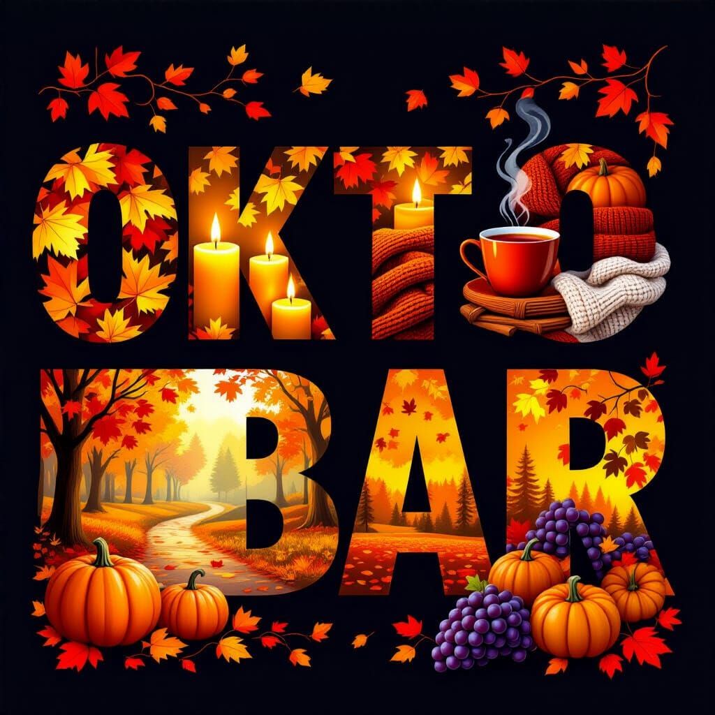 Autumn Word Art: OKTOBAR Typography Design