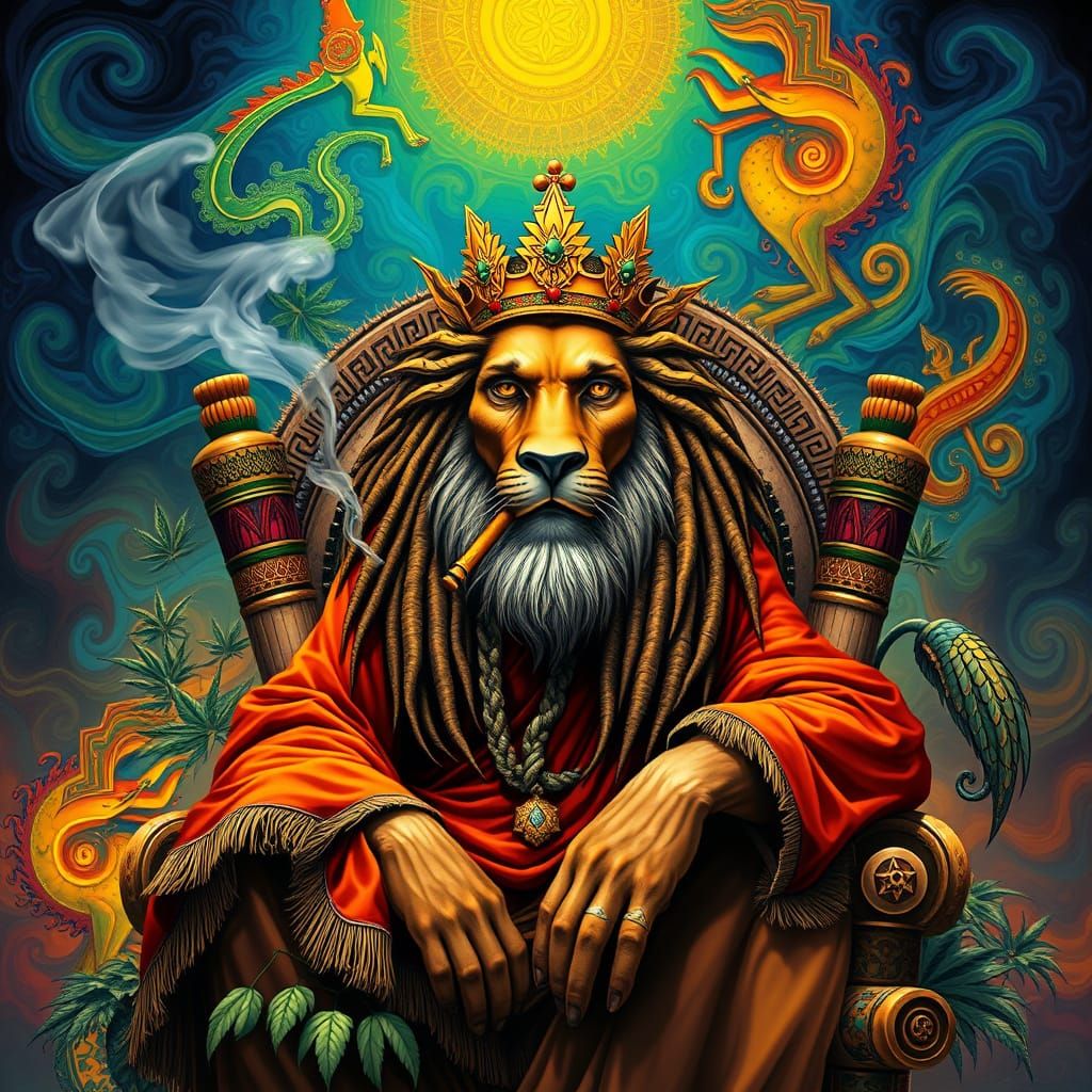 Lion Spirit Emperor in Vibrant Psychedelic Art