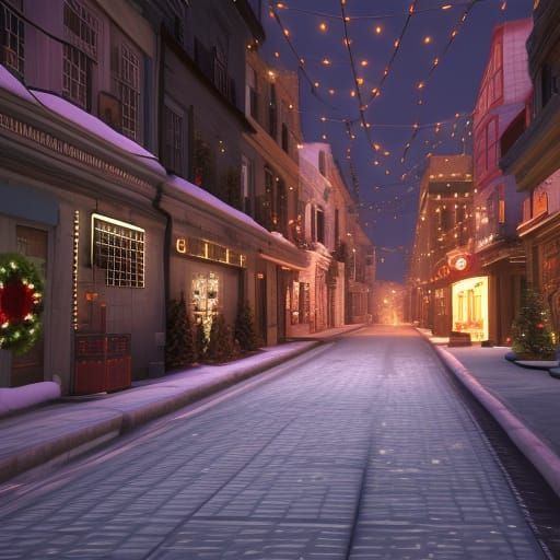City Street Aglow with Christmas Lights in 3D Style