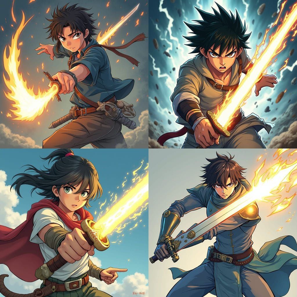 Anime Adventurer with Glowing Sword in Dynamic Pose