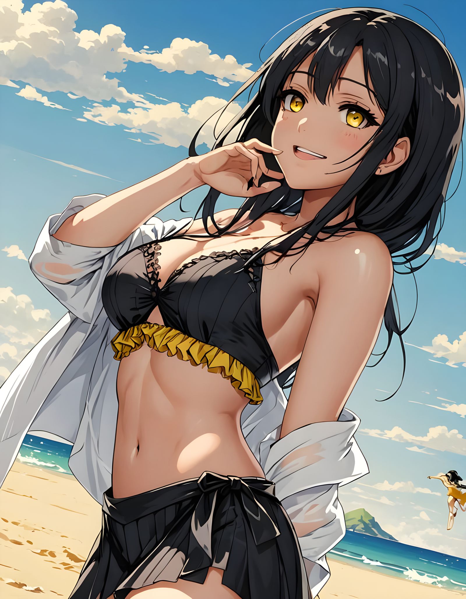 Anime Woman with Gothic Swimsuit on Beach