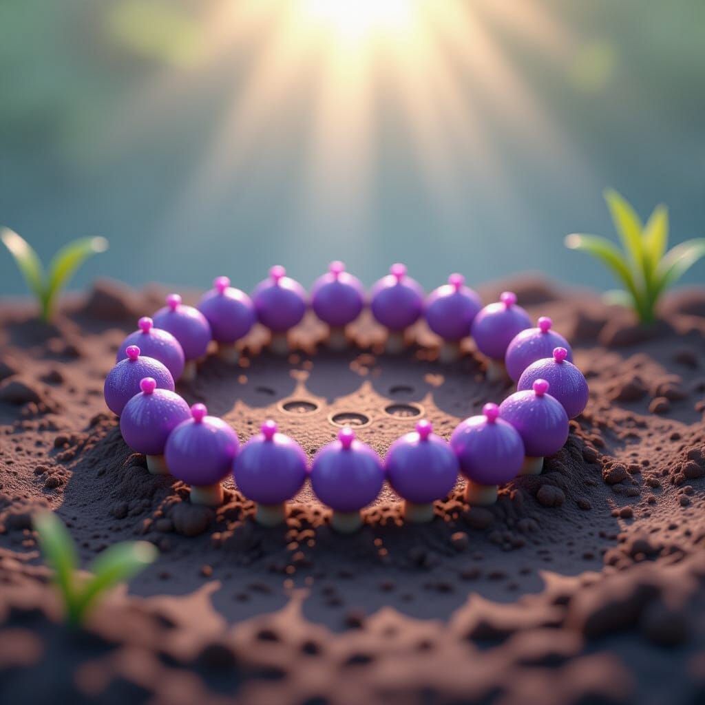 Tiny Purple Faerie Mushroom Circle with Footprints