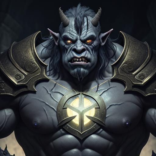 Demonic Orc Leader Goldorg in Dark Environment