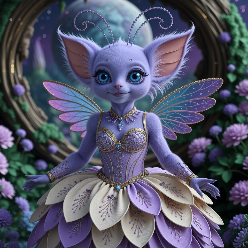 Enchanted Alien Catwalk Model Showcases Lavender Dream Dress