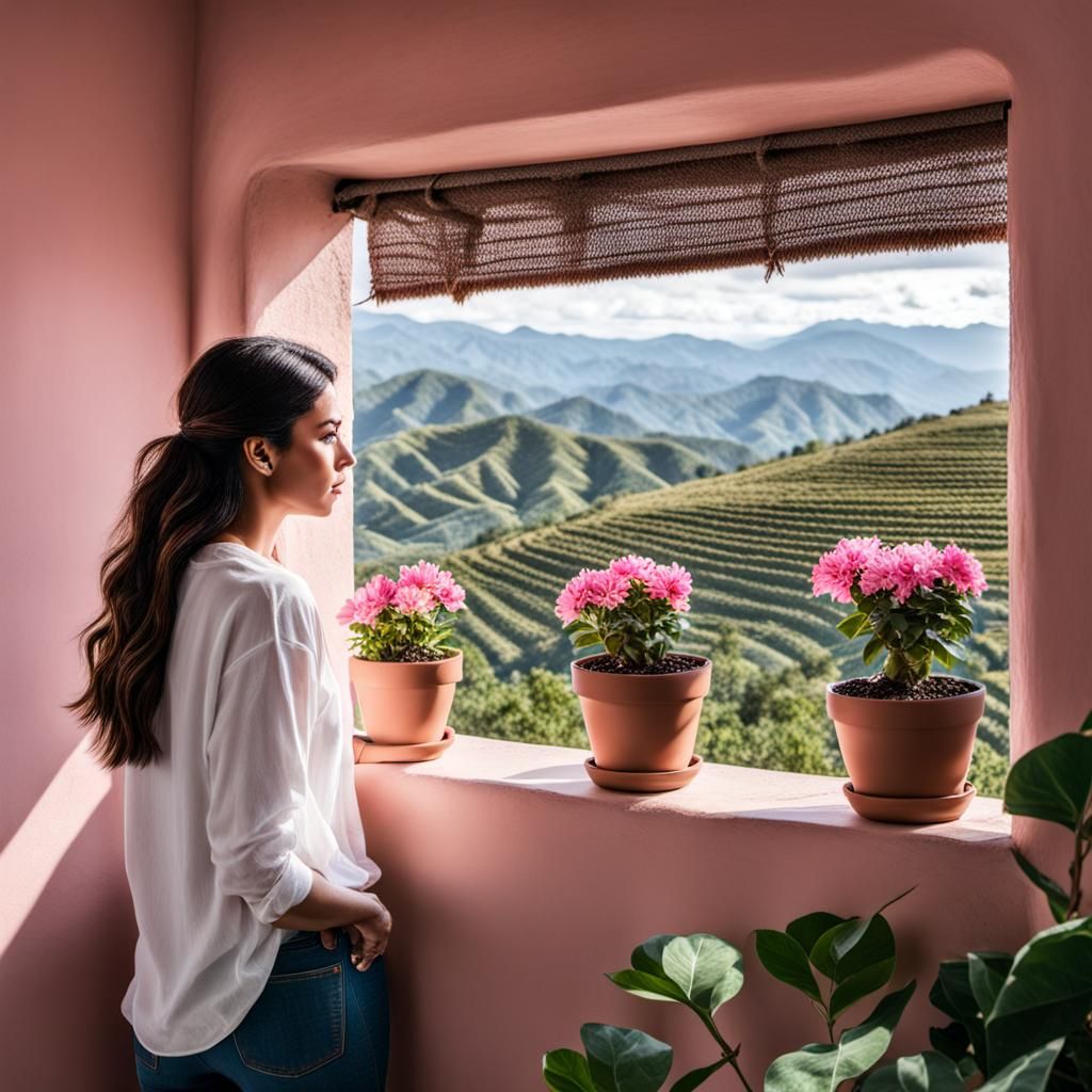 Mexican Girl Gazing at Coffee Fields