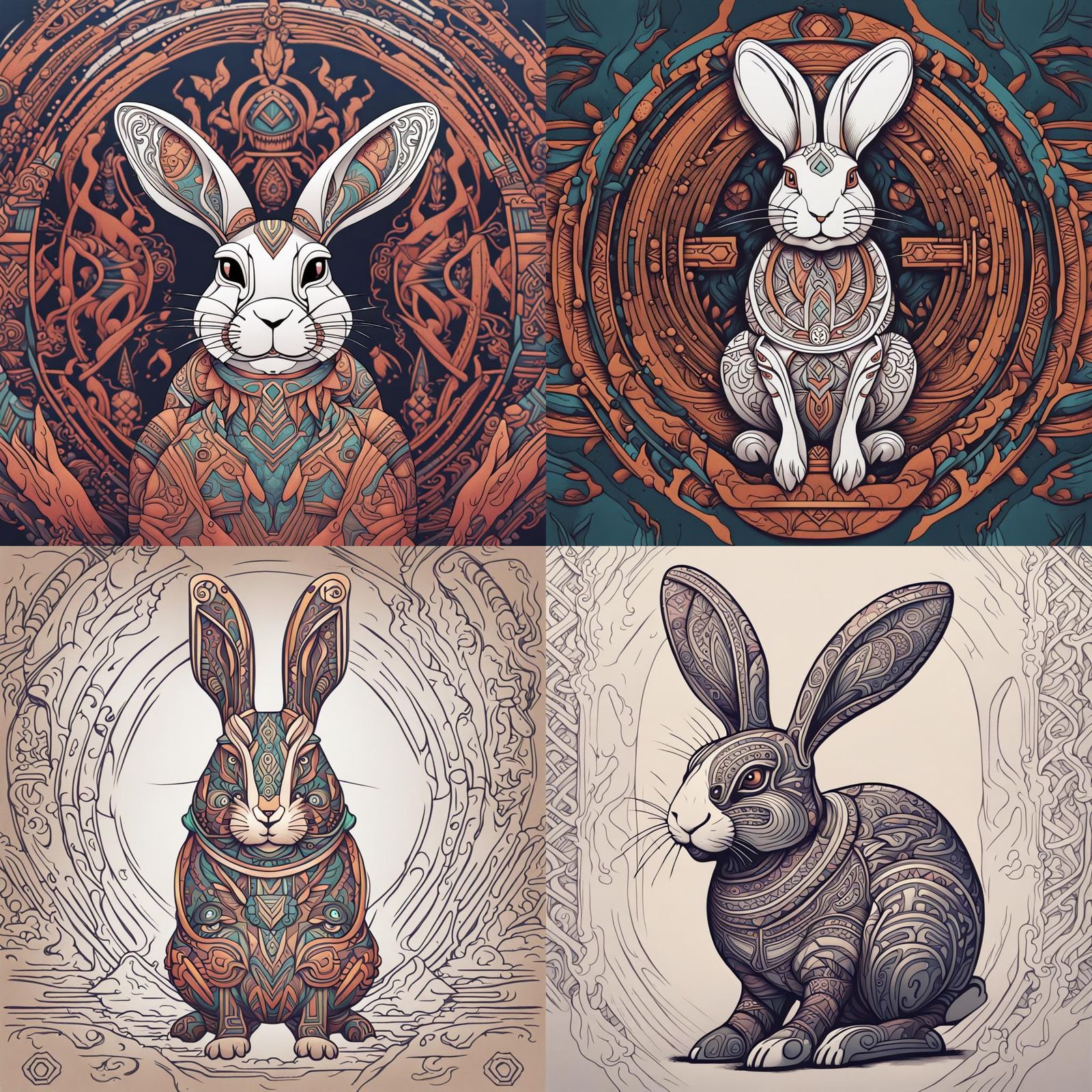 Minimalist Rabbit Line Art in Tribal Style